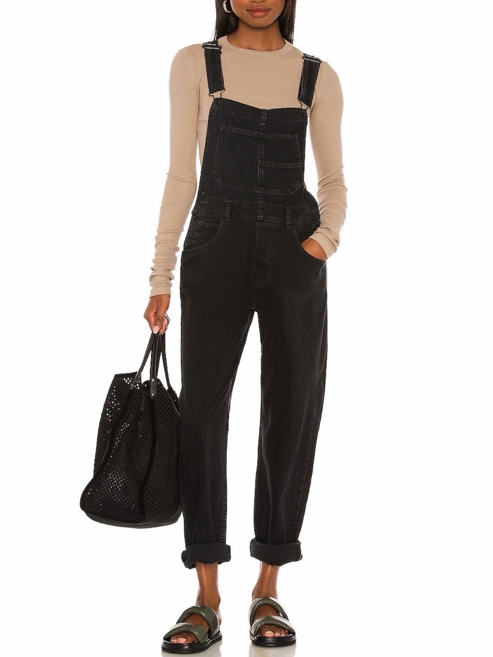 Free People Black Denim Overalls for Women